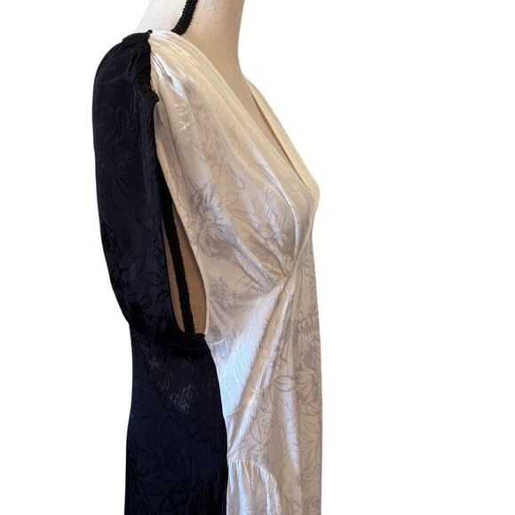 Top Shop Ivory & Black Colorblock Asymmetric Hem Maxi Dress Sz 2 Whimsygoth - Picture 4 of 15
